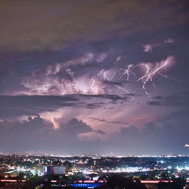 Composite of lightning over Queens NYC